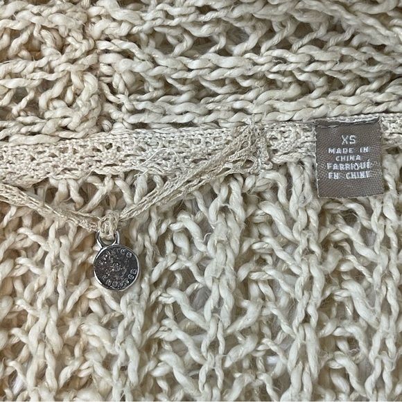 Anthropologie Knitted Knotted open waterfall Sweater Cardigan cream SZ XS lace - Picture 8 of 8